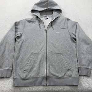 VTG Y2K Nike Mens Full Zip Hoodie Gray Fleece Embroidered Swoosh Size Large
